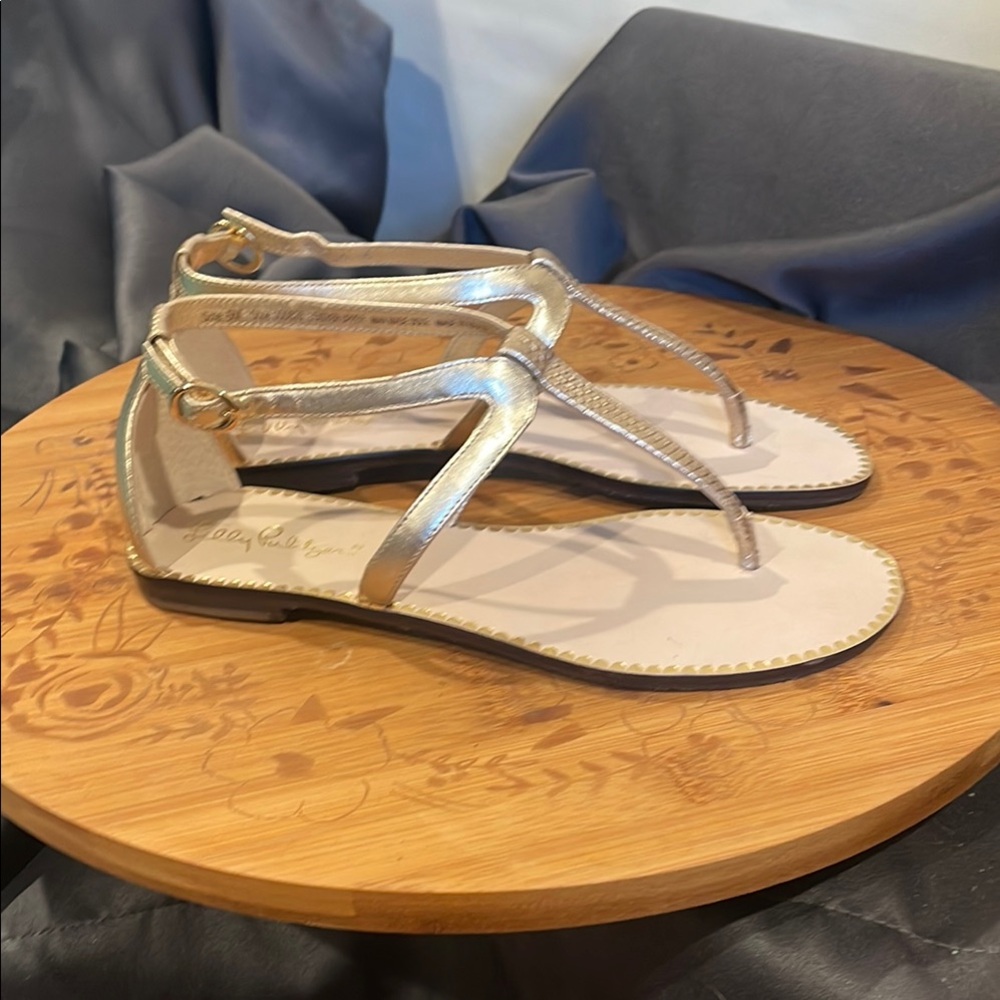 Lilly Pulitzer Heather Gold Sandals T-Strap Ankle Closure